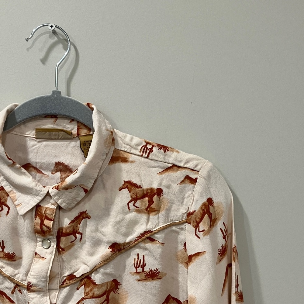 Wrangler Kids Shirt with Horse Print - Cream and Brown - Picture 2 of 3